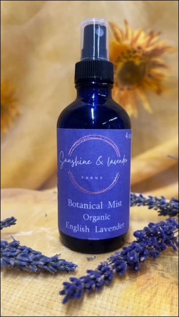 Sunshine & Lavender English Lavender Botanicals Mist Spritz Refreshing | Calming | Soothing | 4oz | Spray Bottle Our English Lavender Spritz is a refreshing, potent smelling, soothing all-purpose spray made from pure English lavender hydrosol and blended with the finest English lavender essential oils. It contains 8% essential oils and is great for creating a calming, relaxing environment. It also helps to repel insects and can calm the itch of bug bites.
